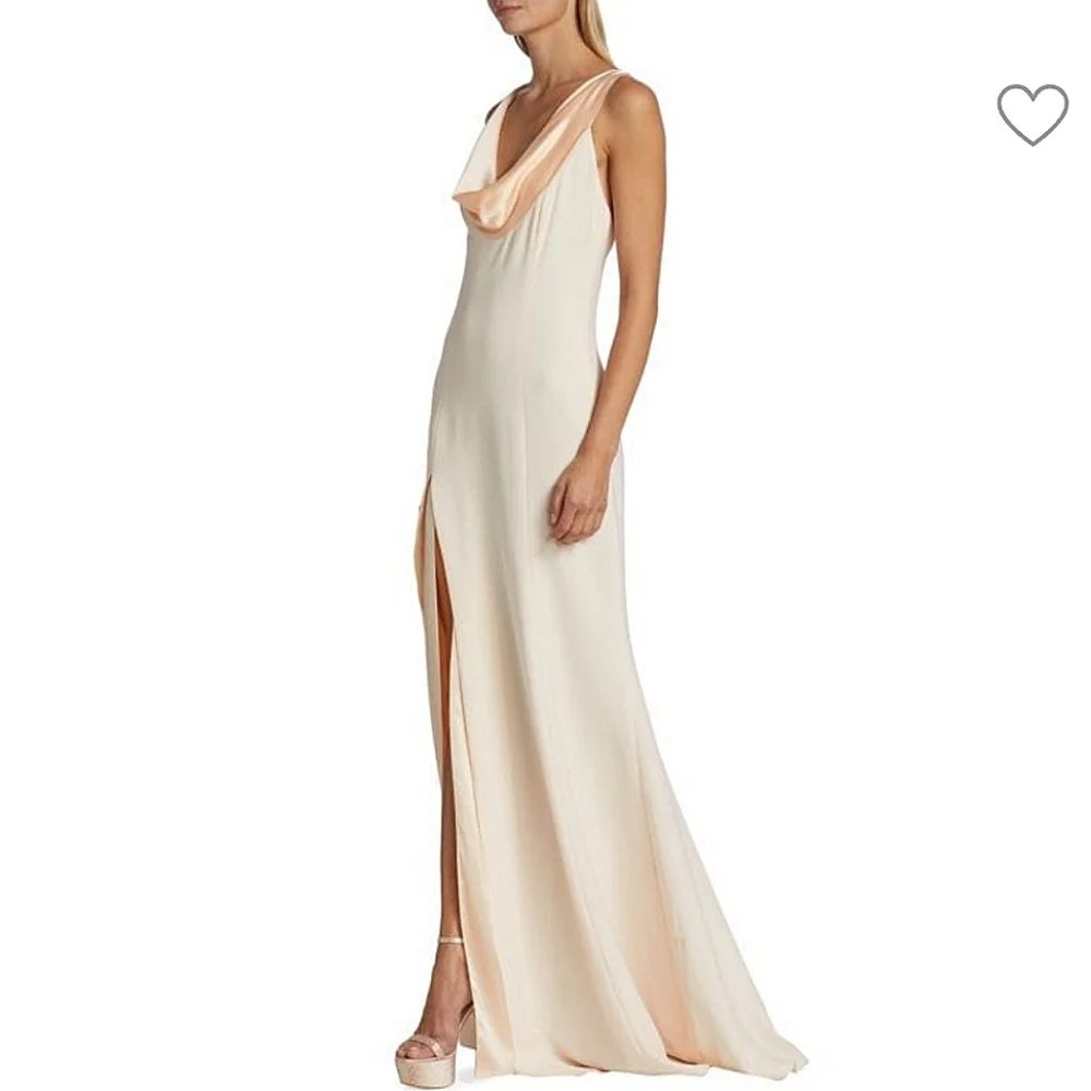 NWT$795 Cinq a Sept Jill Cowlneck Split Leg Gown Dress Maxi Formal in Pearl Sz 6 - Picture 5 of 16